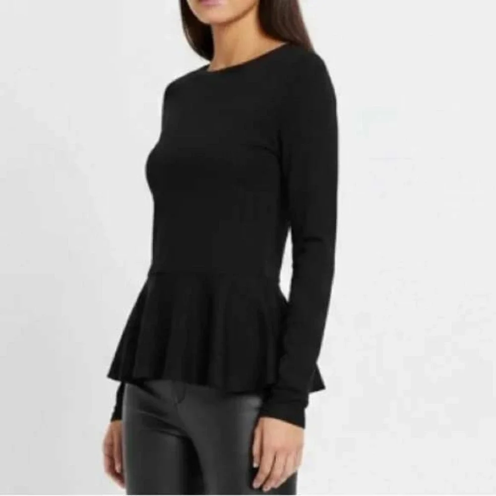 JASON WU Black Long Sleeve Peplum Top Women's Size S Flounce Hem NEW NWT - Picture 1 of 11